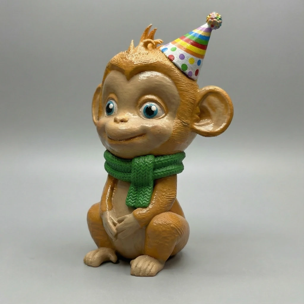 مجسم القرد الصغير بقبعة ووشاح الحفلات