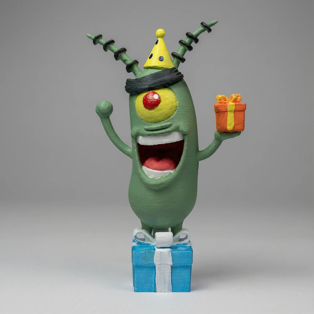 مجسم شيلدون بلانكتون يحتفل