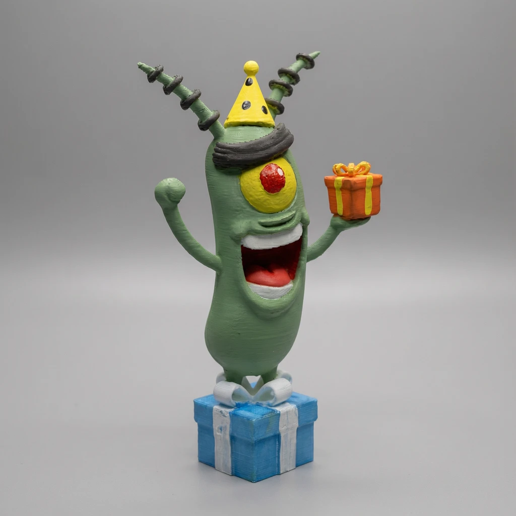 مجسم شيلدون بلانكتون يحتفل