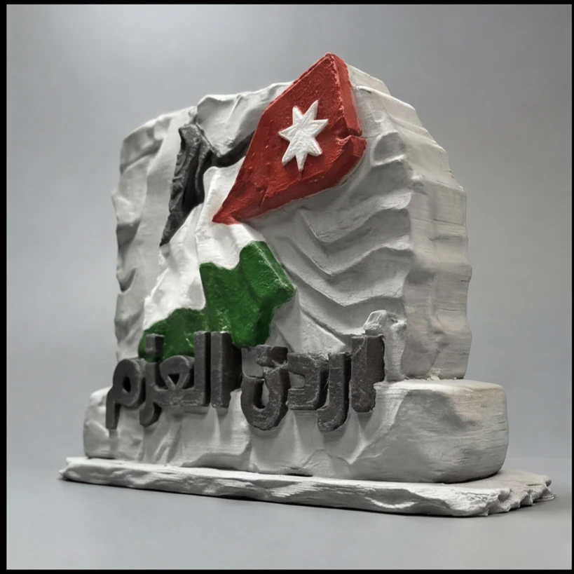 ديكور مكتبي بخامة صخرية: علم وخريطة الأردن