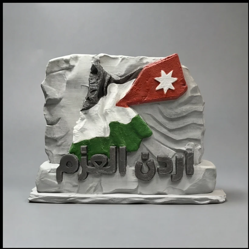 ديكور مكتبي بخامة صخرية: علم وخريطة الأردن