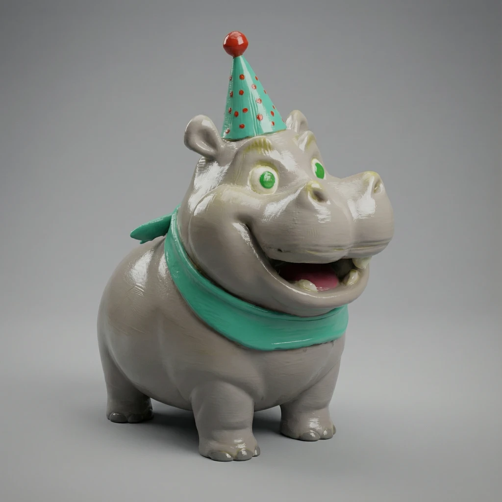 مجسم فرس النهر الكرتوني بقبعة الحفلات