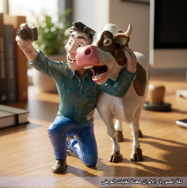 مجسم سيلفي مرح مع بقرة المزرعة