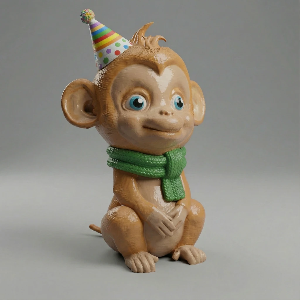 مجسم القرد الصغير بقبعة ووشاح الحفلات