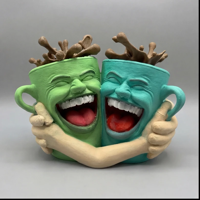 مجسم الكوبين الضاحكين المتعانقين