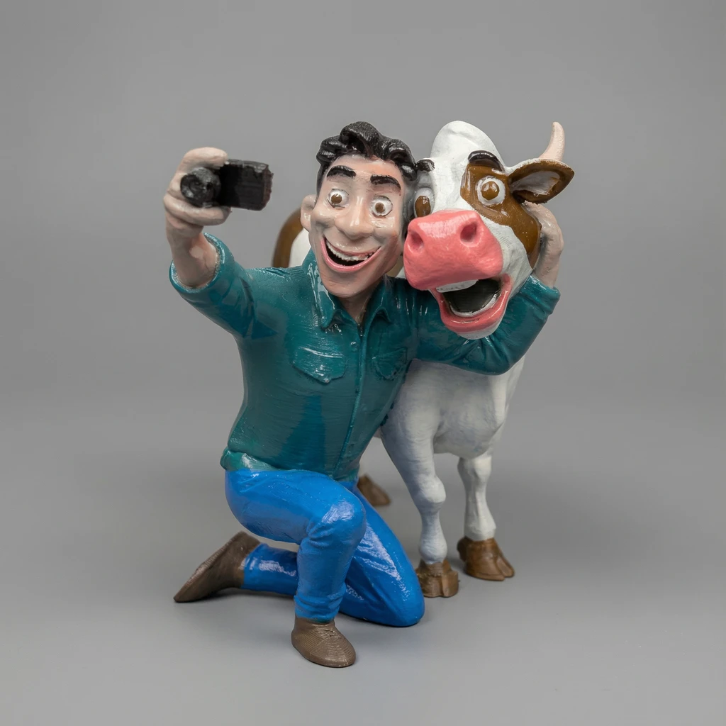 مجسم سيلفي مرح مع بقرة المزرعة