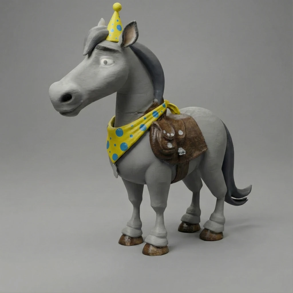 مجسم الحصان الكرتوني بقبعة ووشاح الحفلات