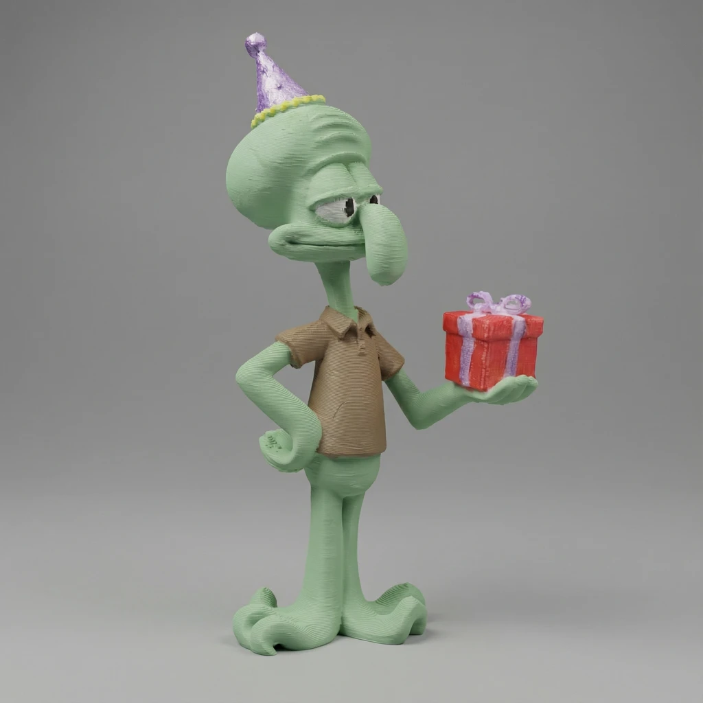 مجسم شفيق الحبار بقبعة الحفلات