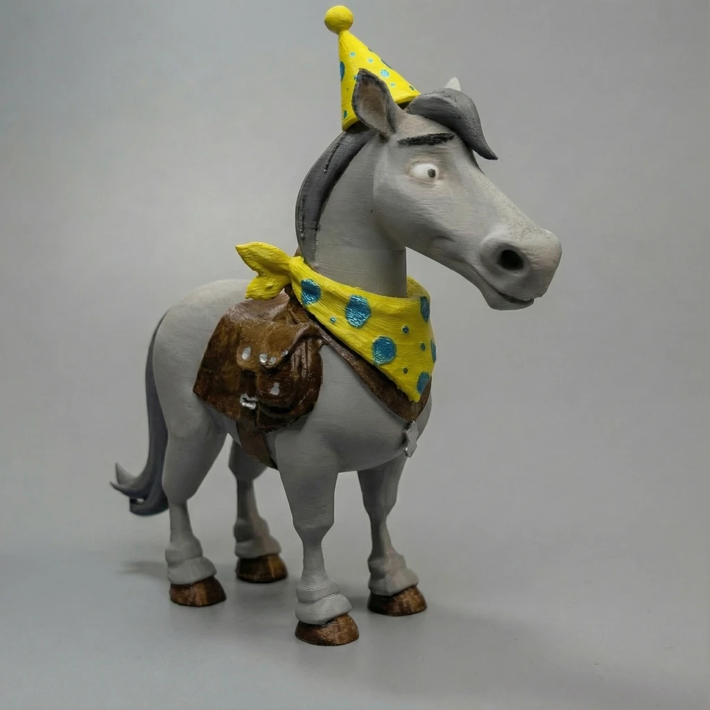 مجسم الحصان الكرتوني بقبعة ووشاح الحفلات