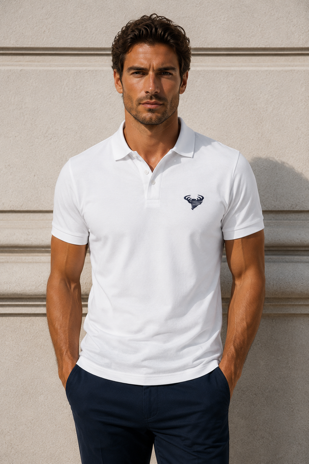 Polo con ricamo blu uomo 