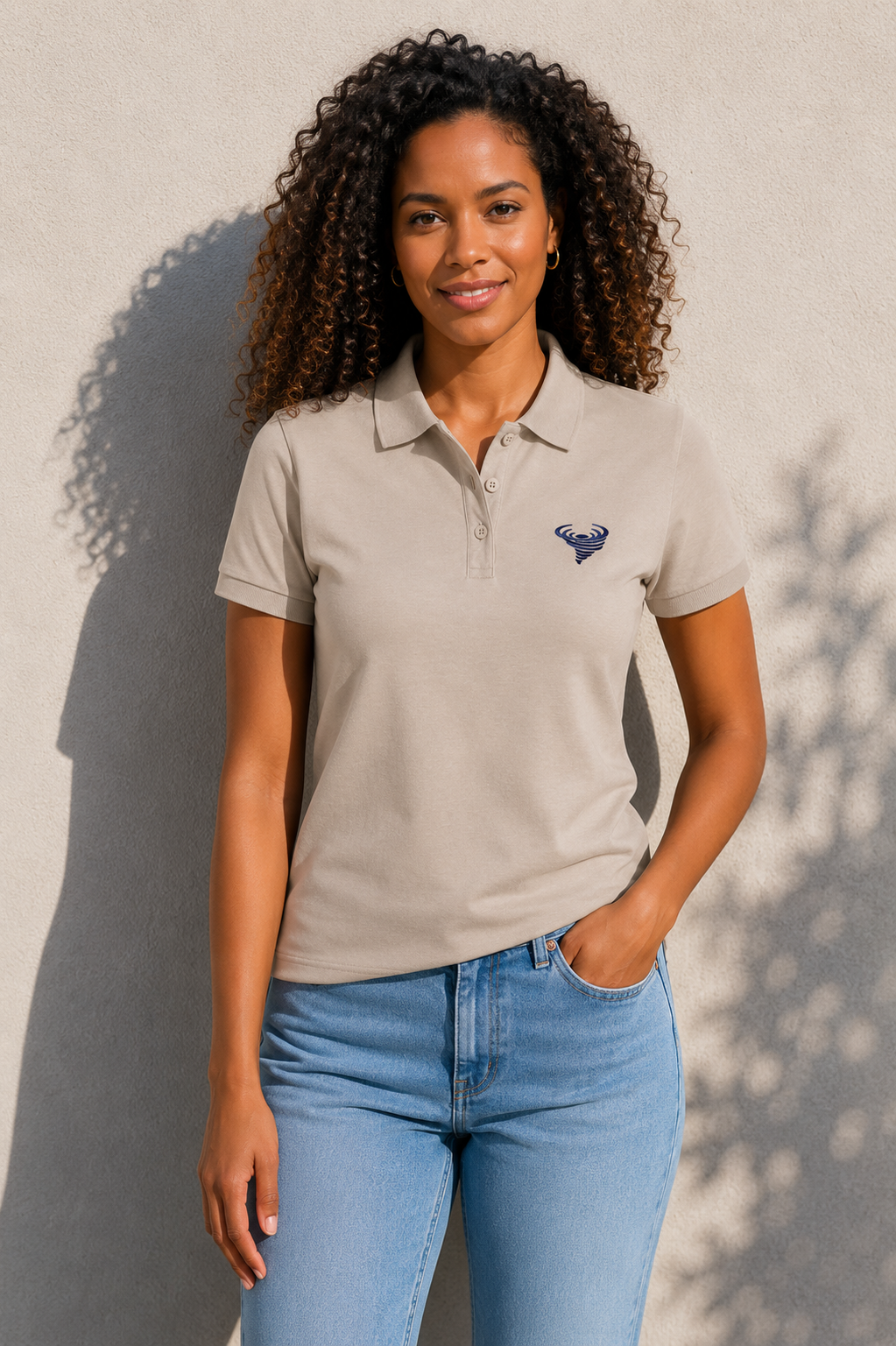 Polo con ricamo blu Donna