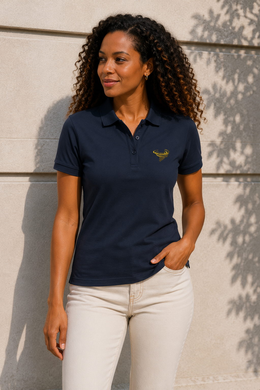 Polo con ricamo giallo Donna