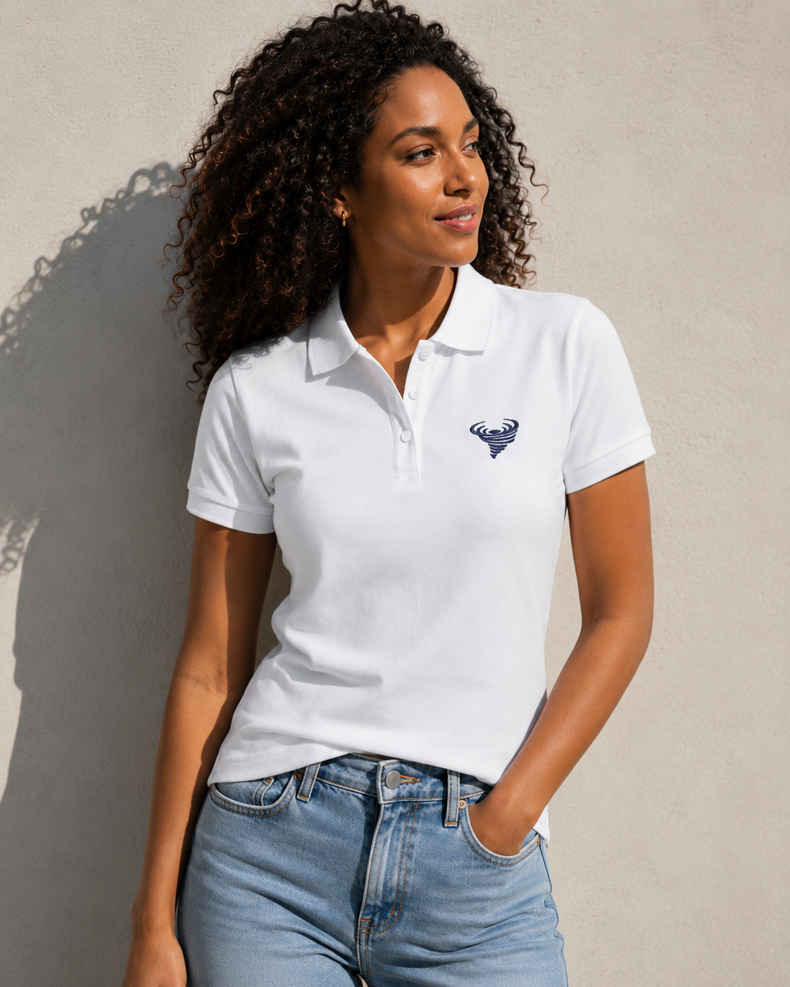 Polo con ricamo blu Donna