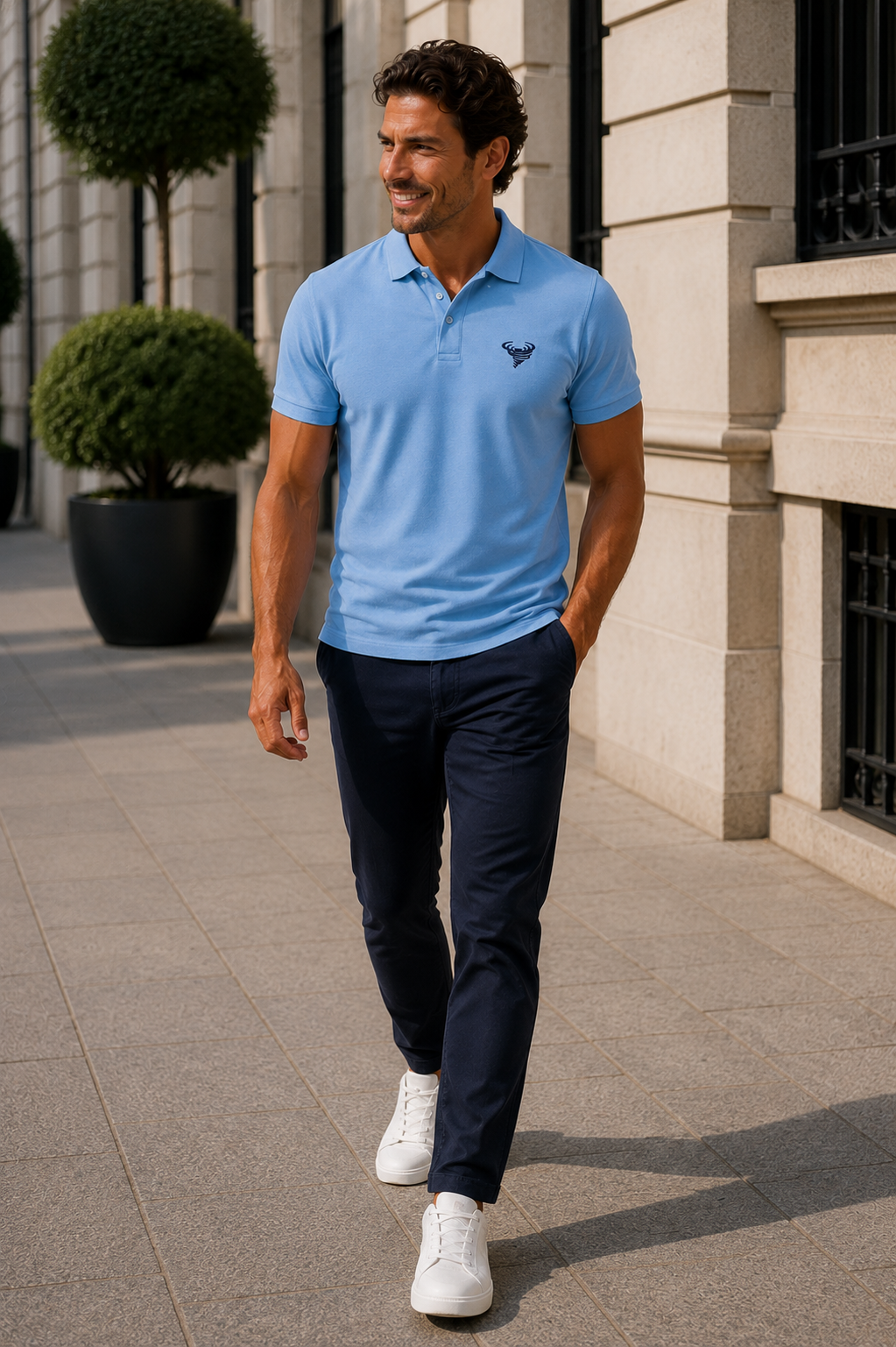 Polo con ricamo blu uomo 