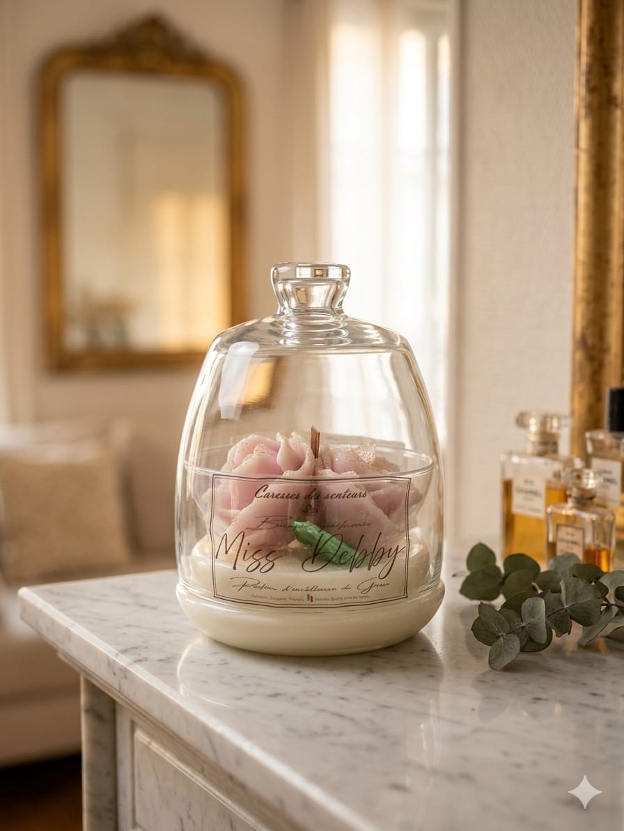Bougie parfumée artisanale sous cloche  -  Miss Debby