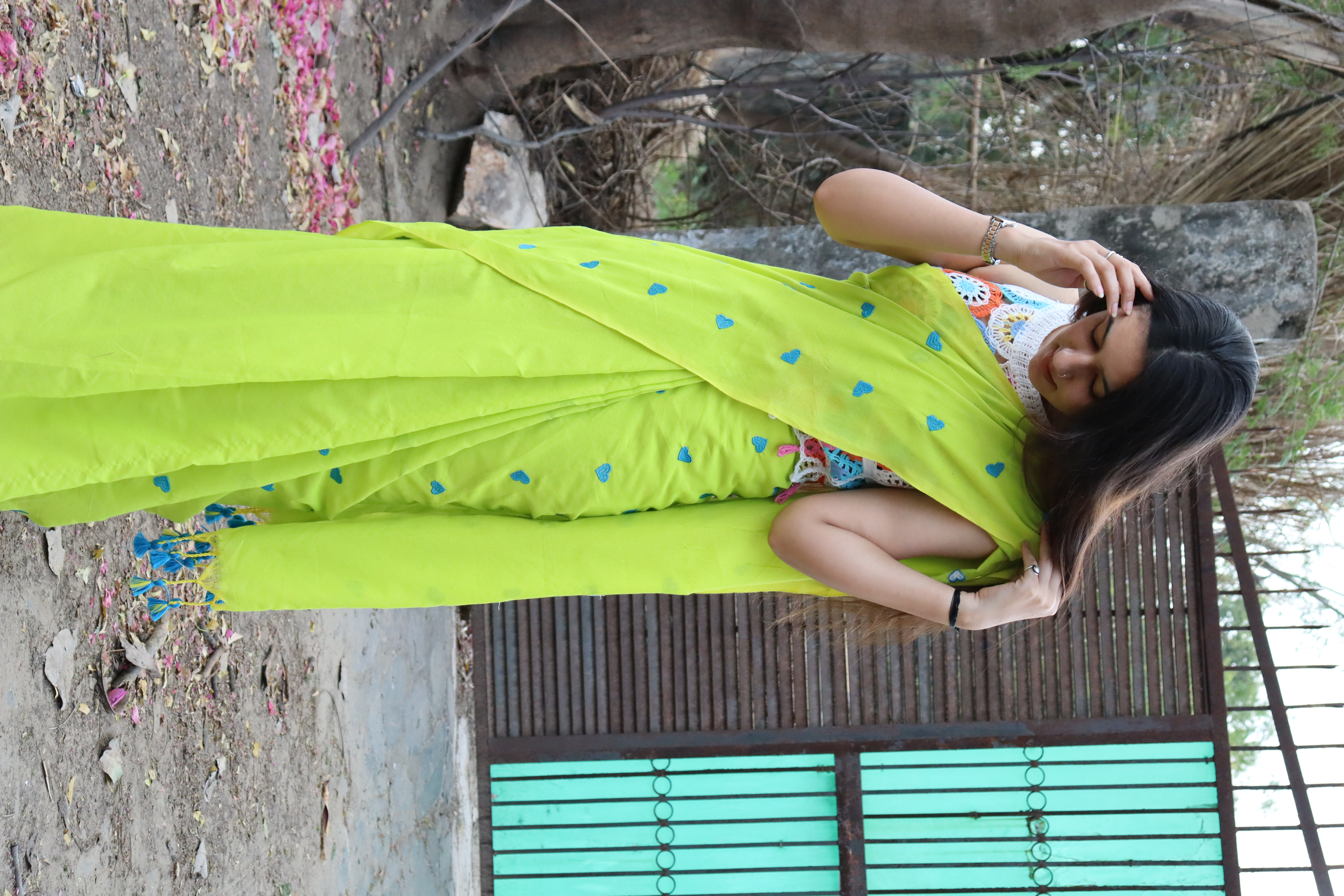 Bright Green Printed Saree