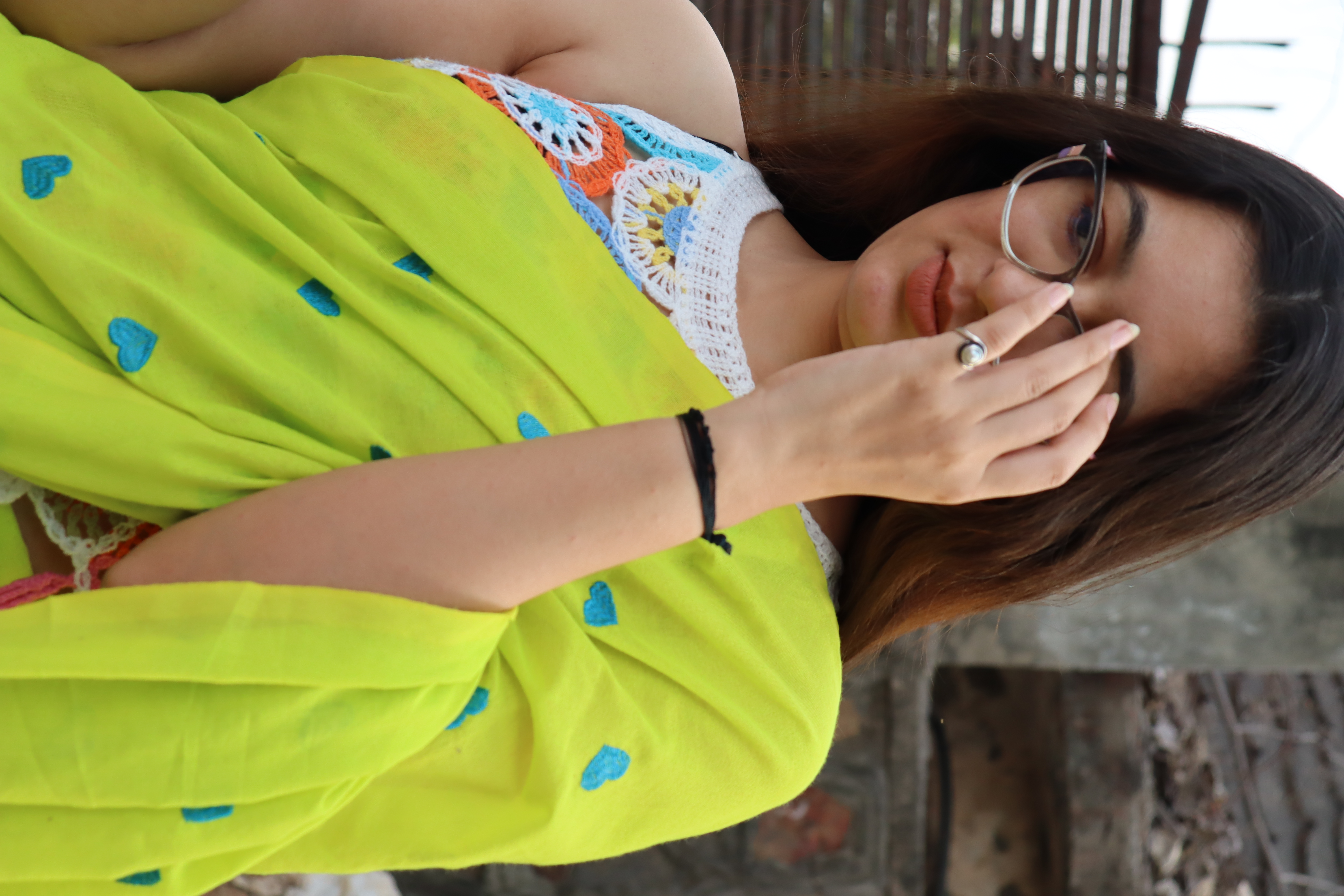 Bright Green Printed Saree