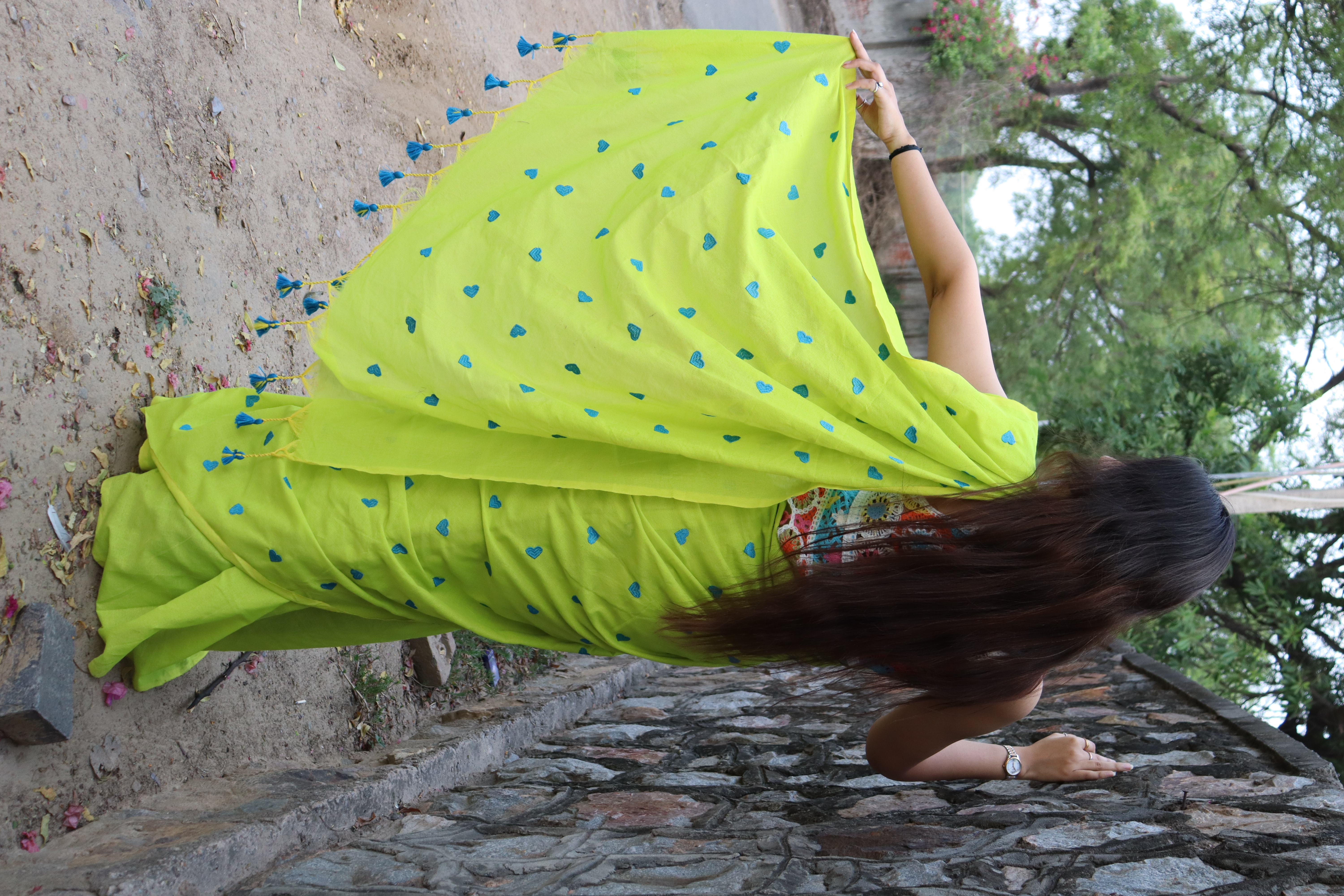 Bright Green Printed Saree