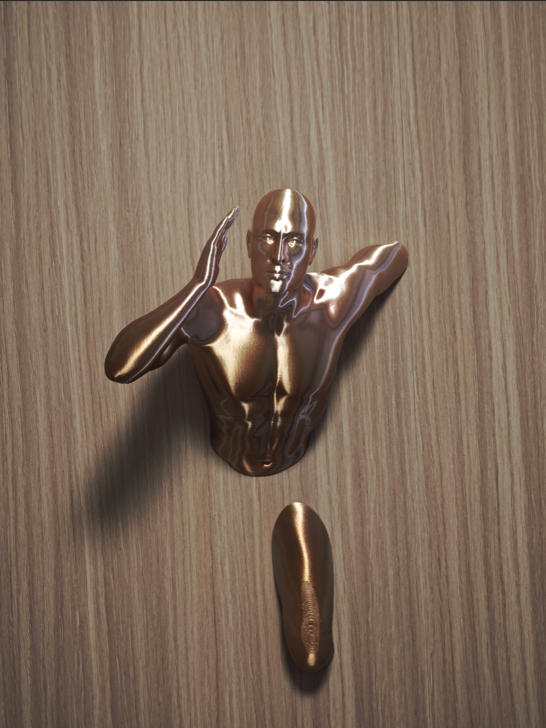 Escultura de torso humano en filamento PLA color cobre