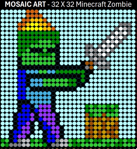 Mosaic Art DIY Kit - 32x32 Minecraft Zombie