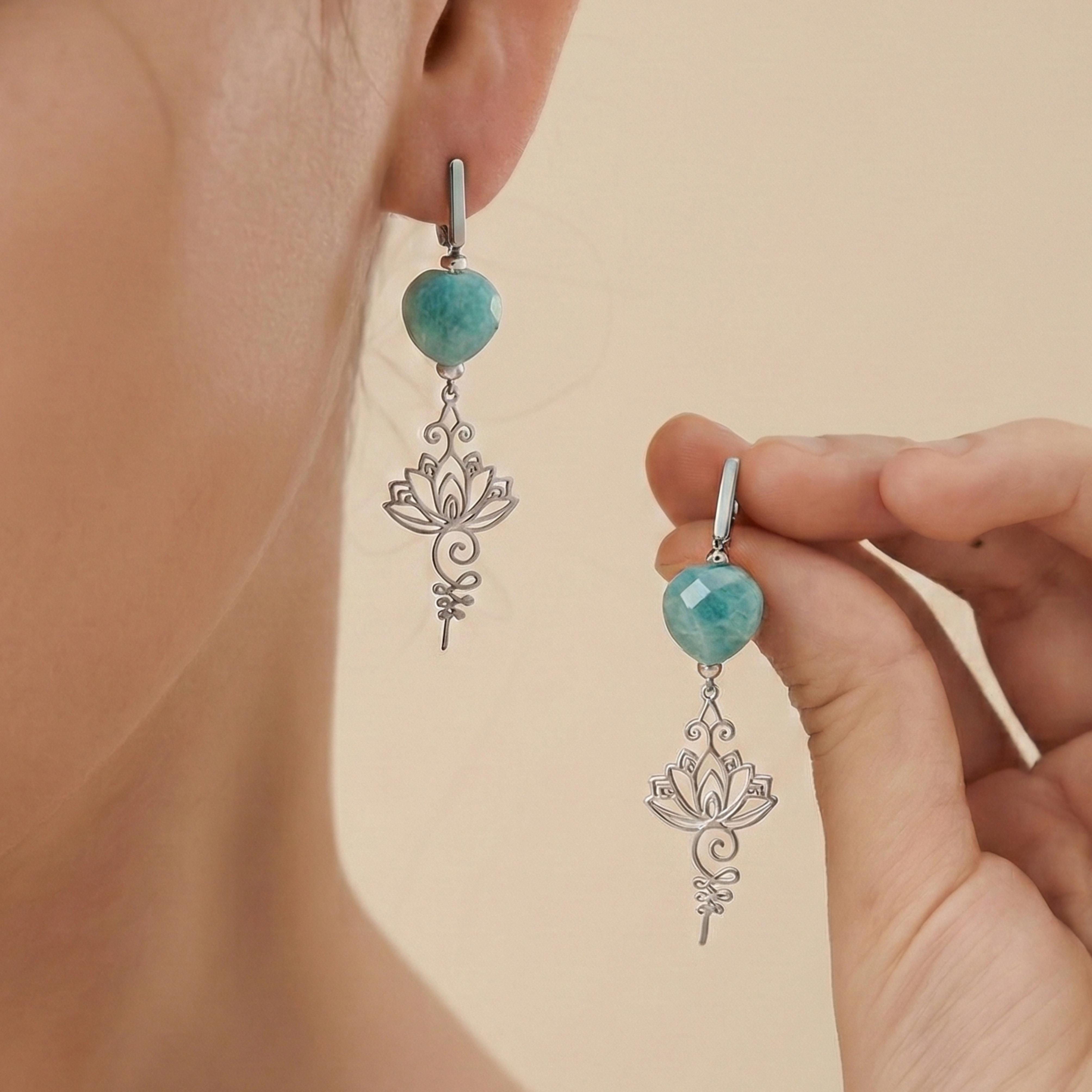 Amazonite Lotus  Earrings