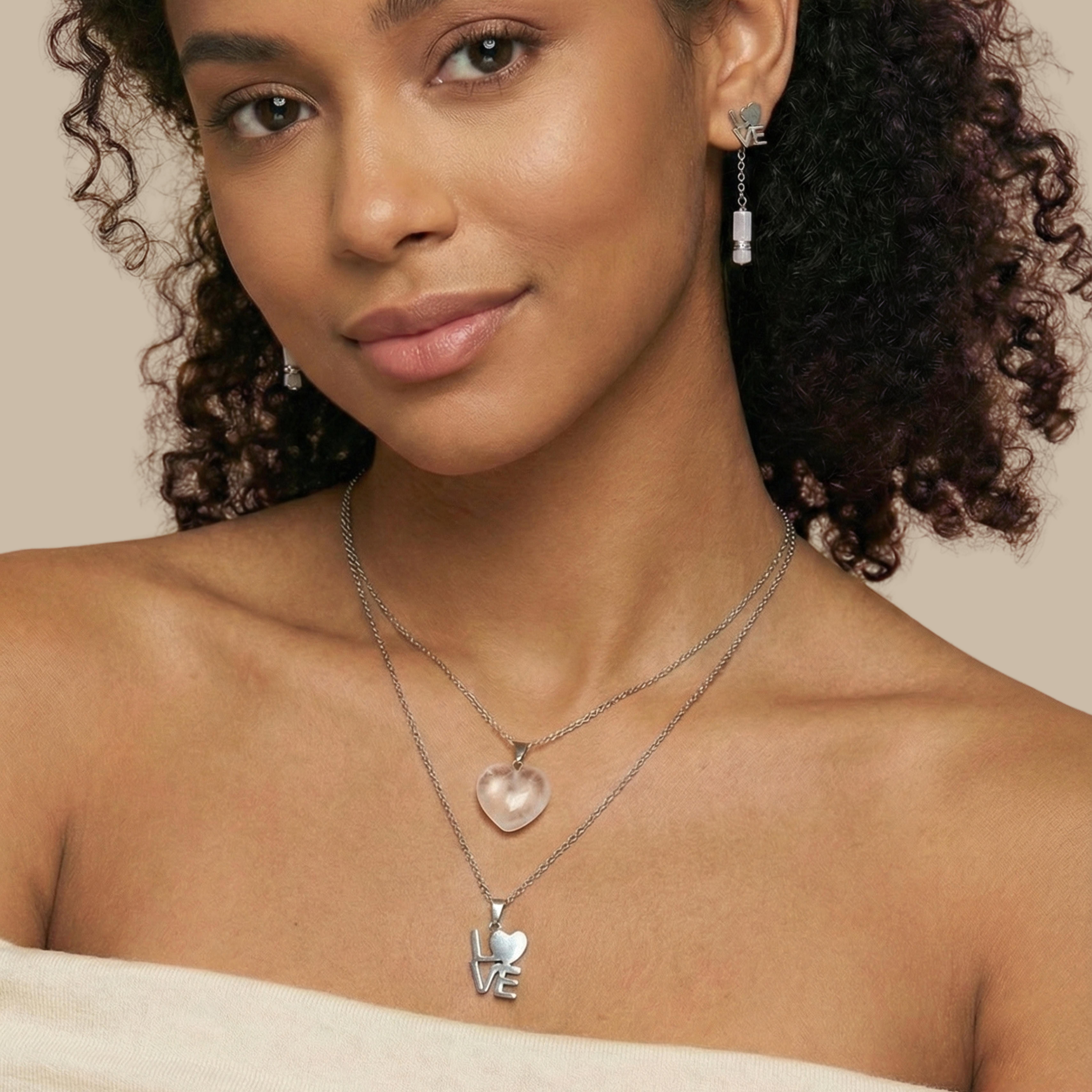 Double Layer Heart & LOVE Necklace