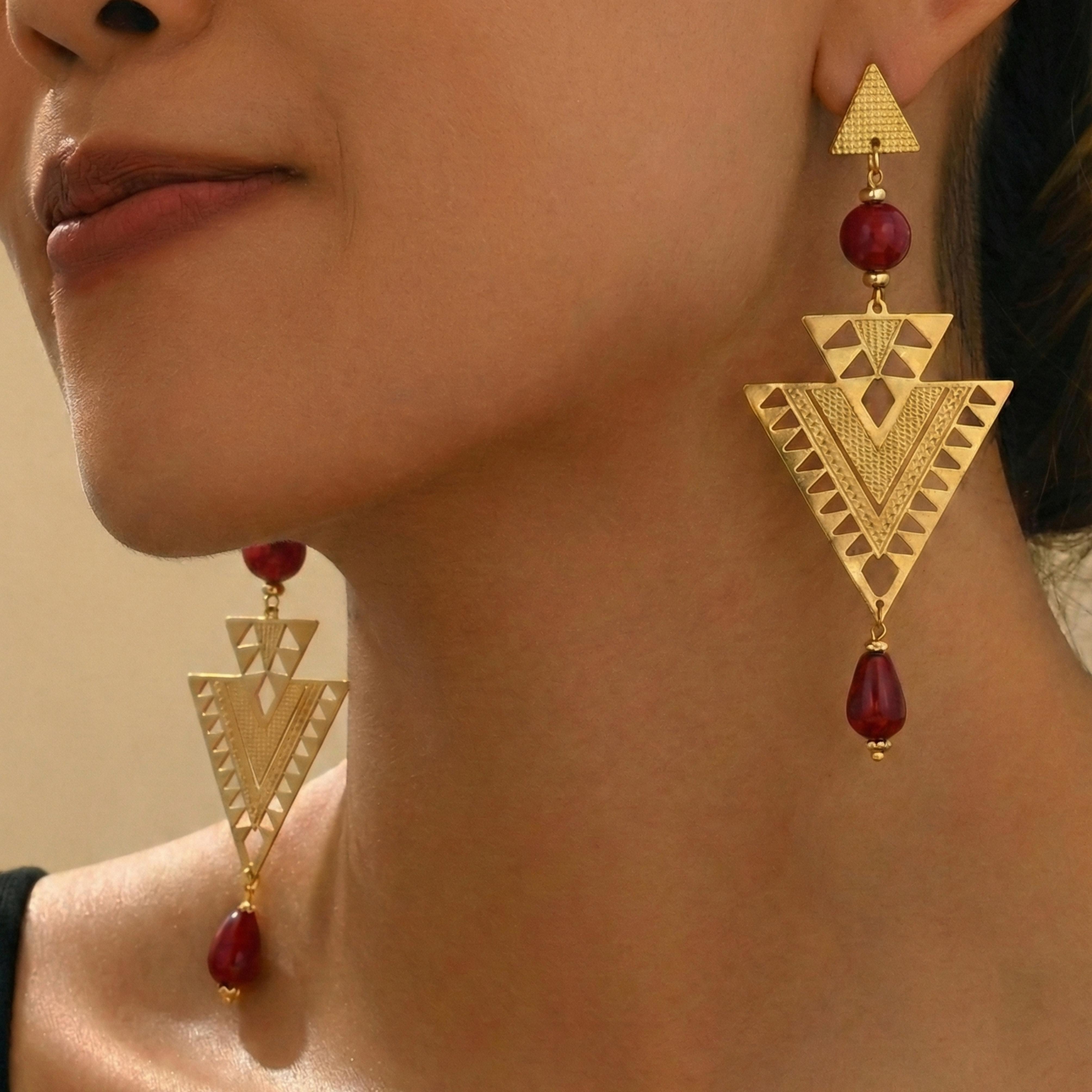 Crimson Geometry Earrings