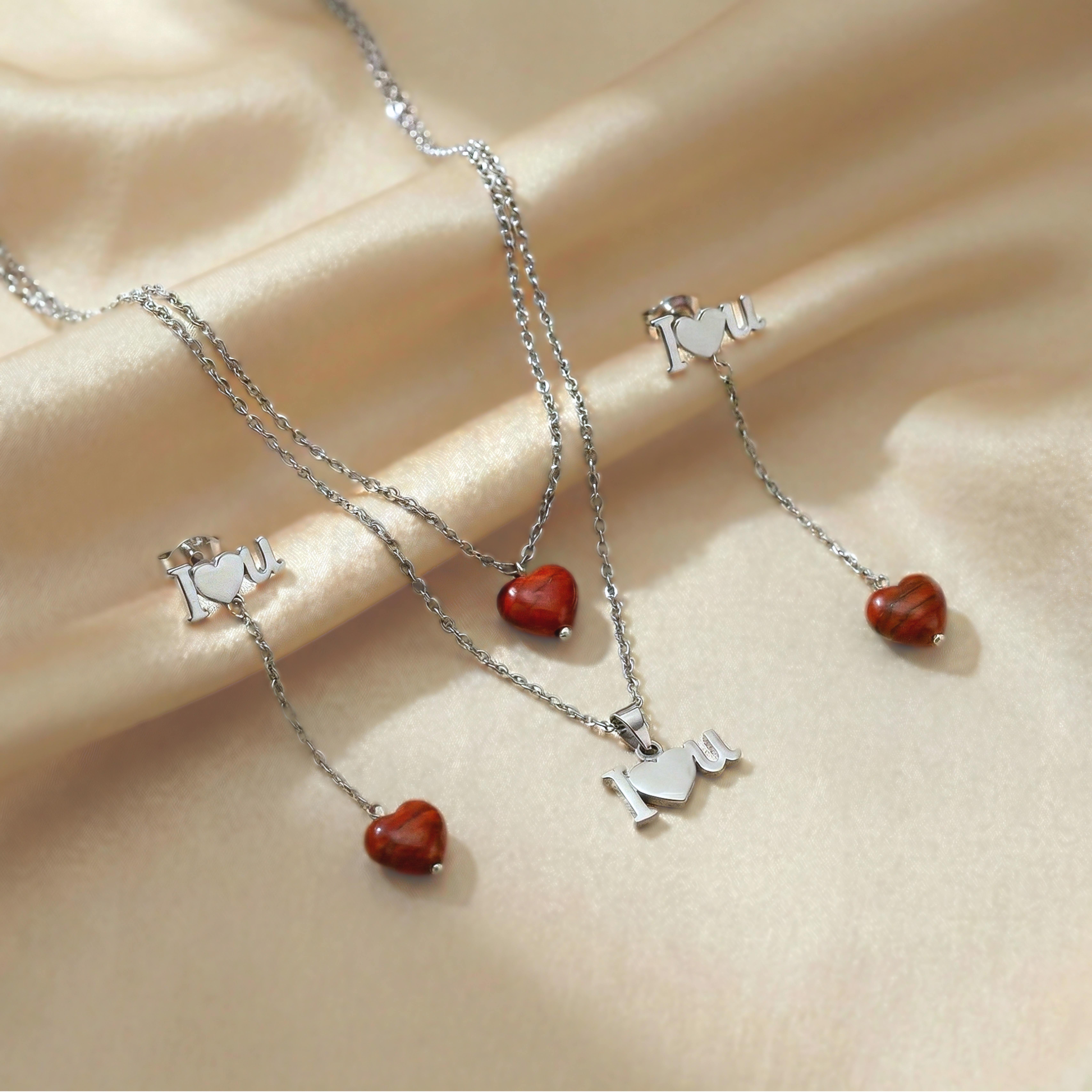 First Love Red Jasper Convertible Heart Set