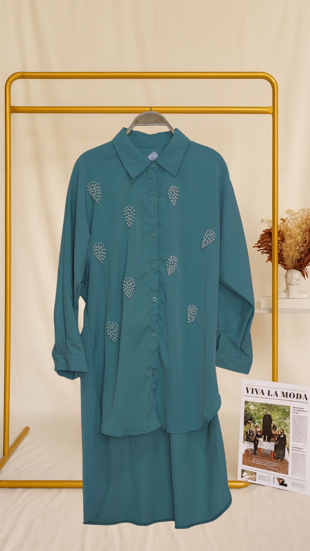 Vestido camisero verde con estampado