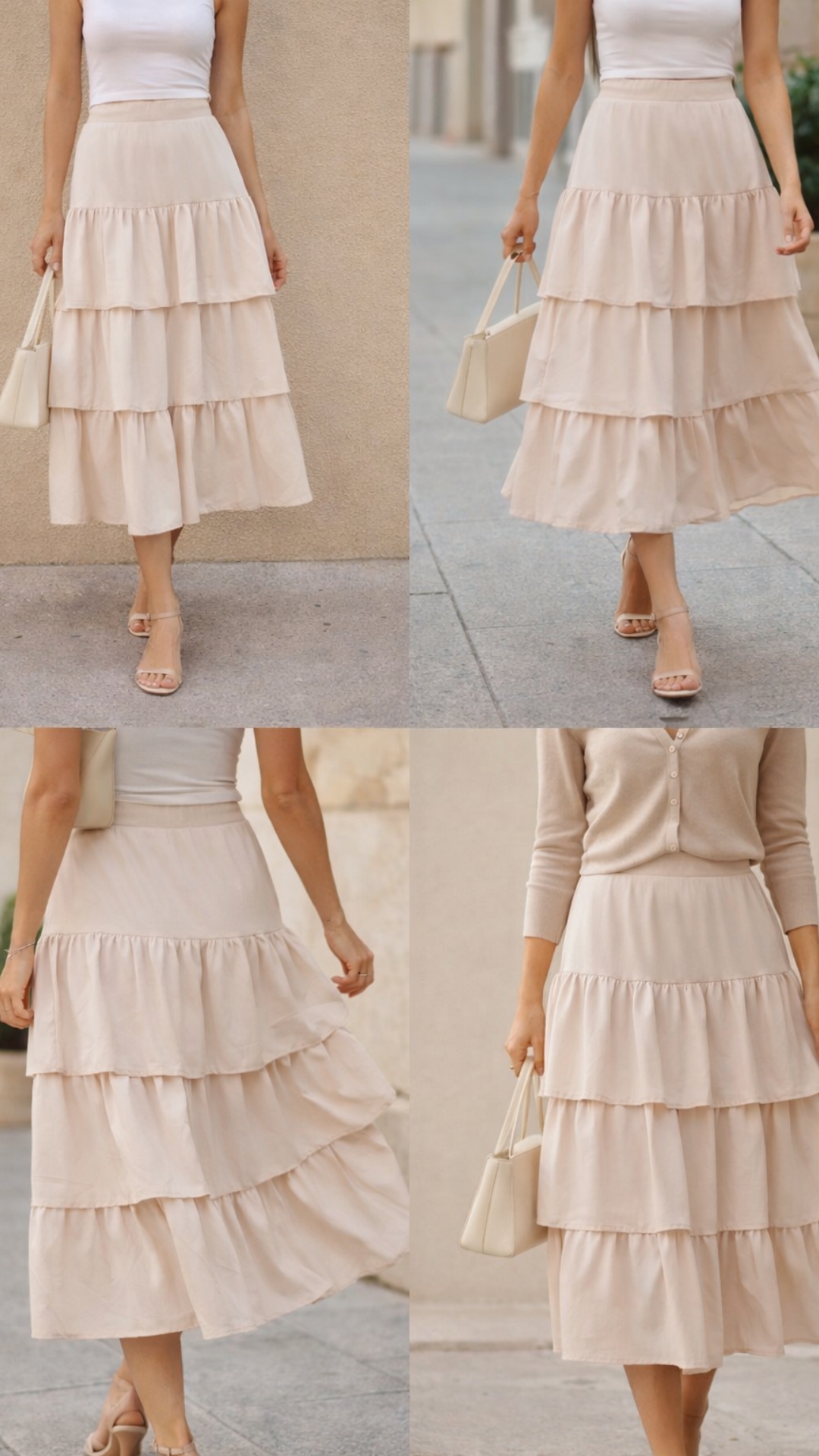 Falda larga beige de volantes