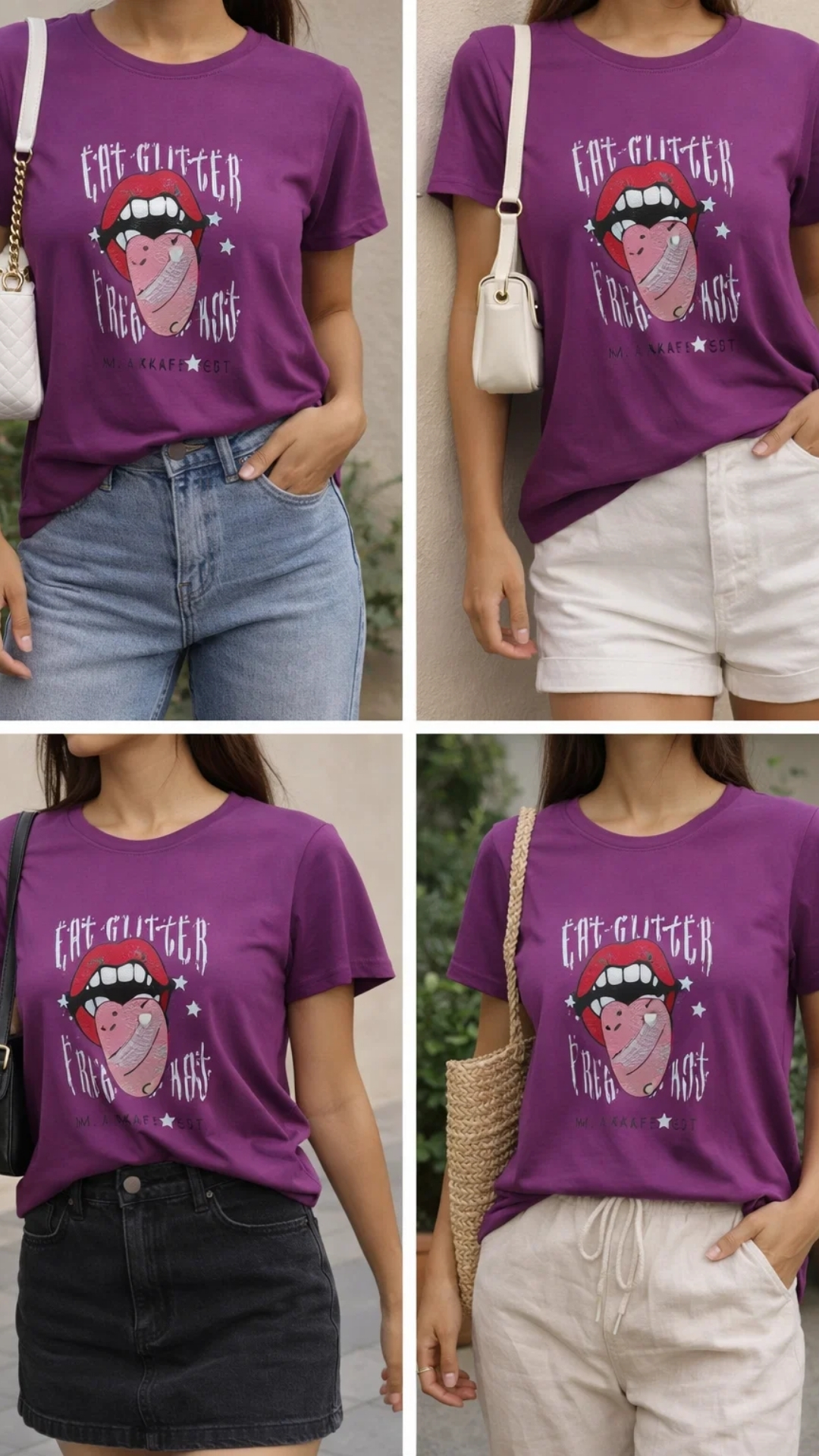 Camiseta Morada con Estampado Brillante