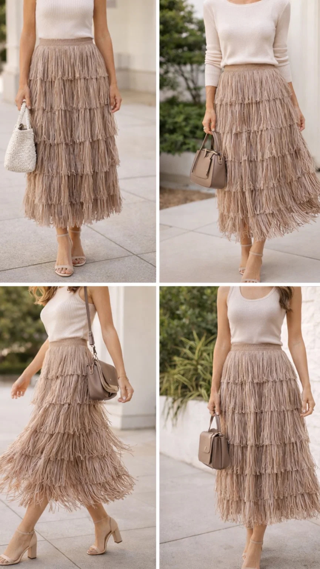 Falda beige de flecos