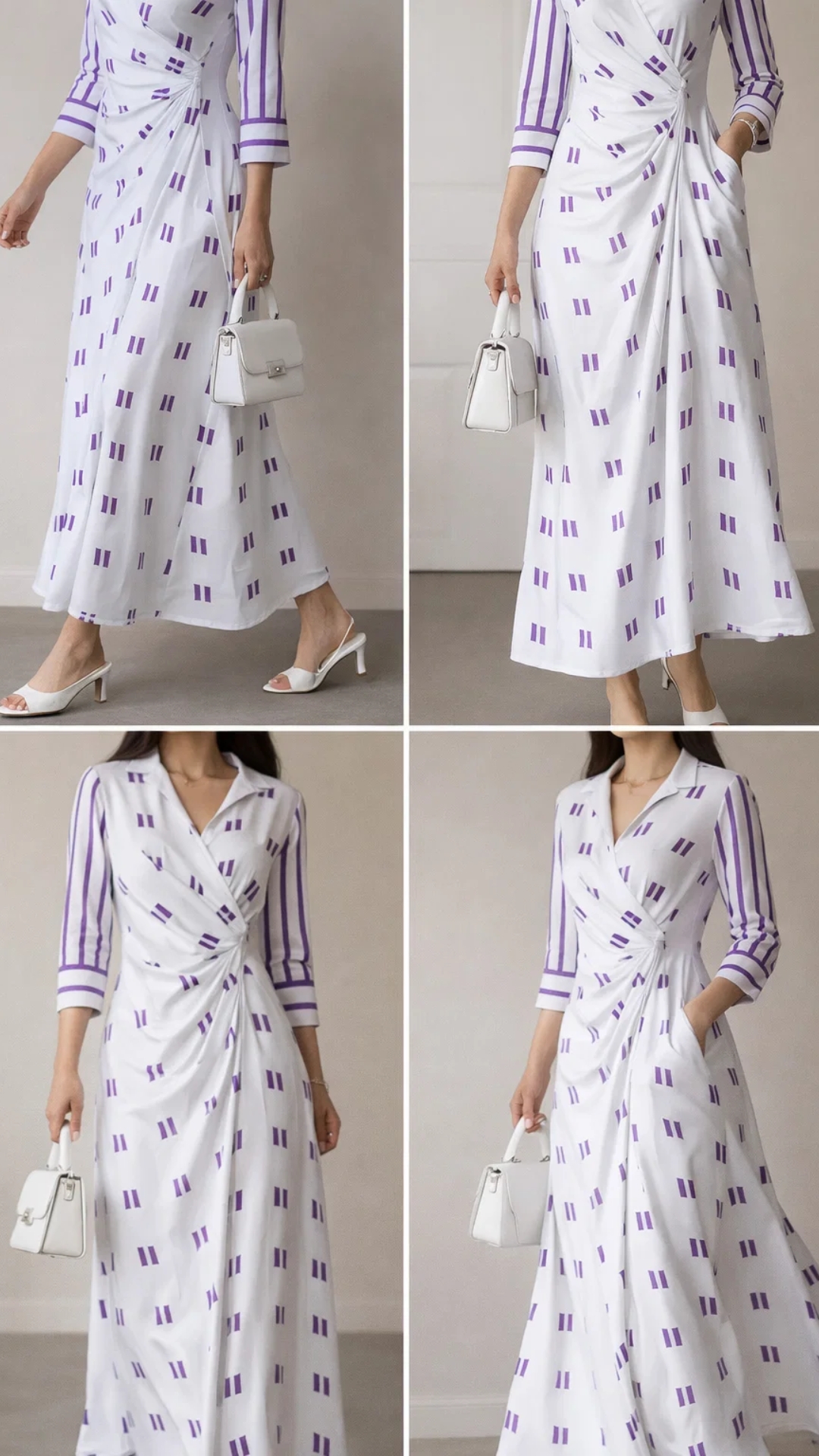 Vestido largo estampado blanco y lila