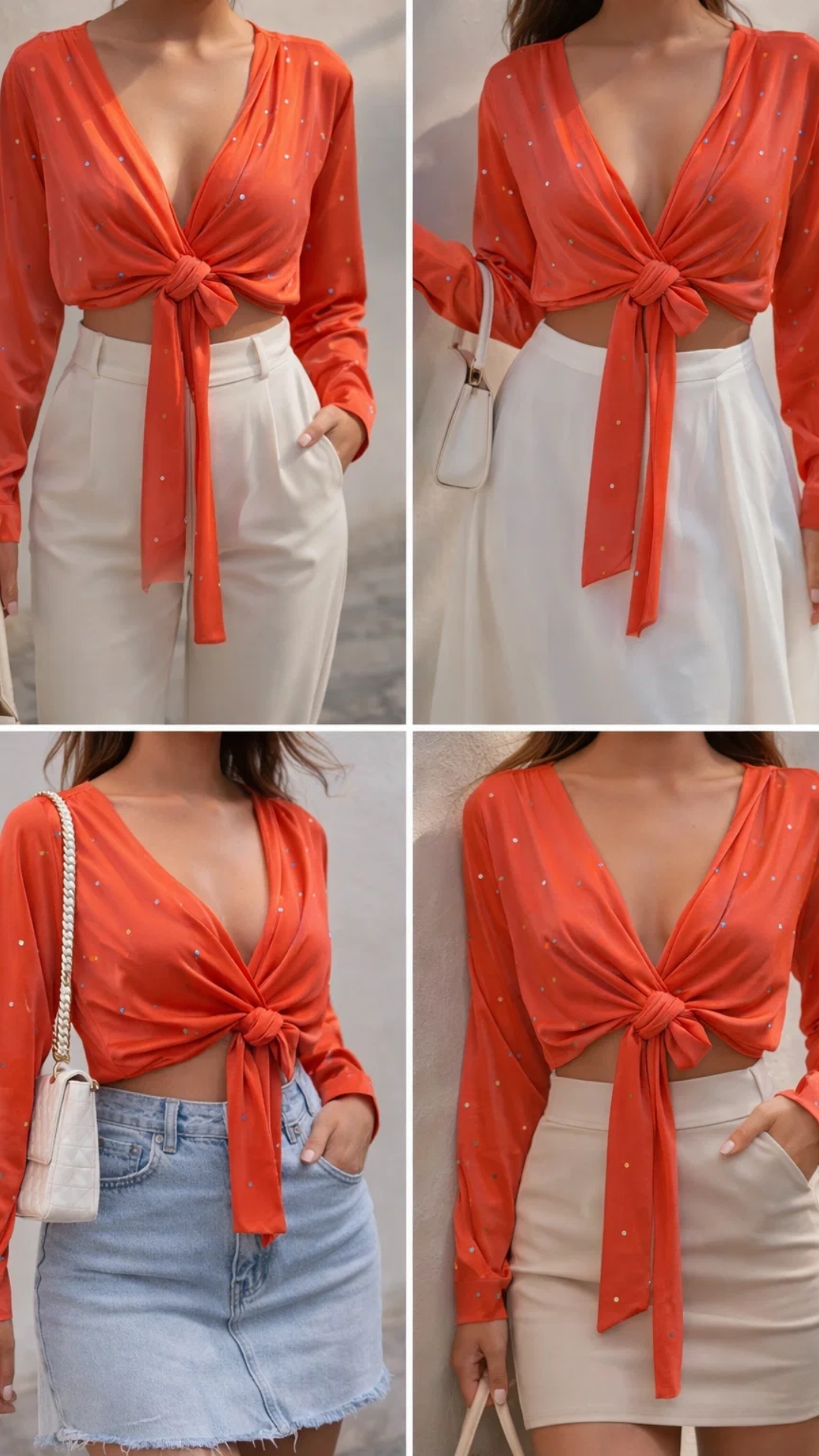 Blusa naranja con lazo