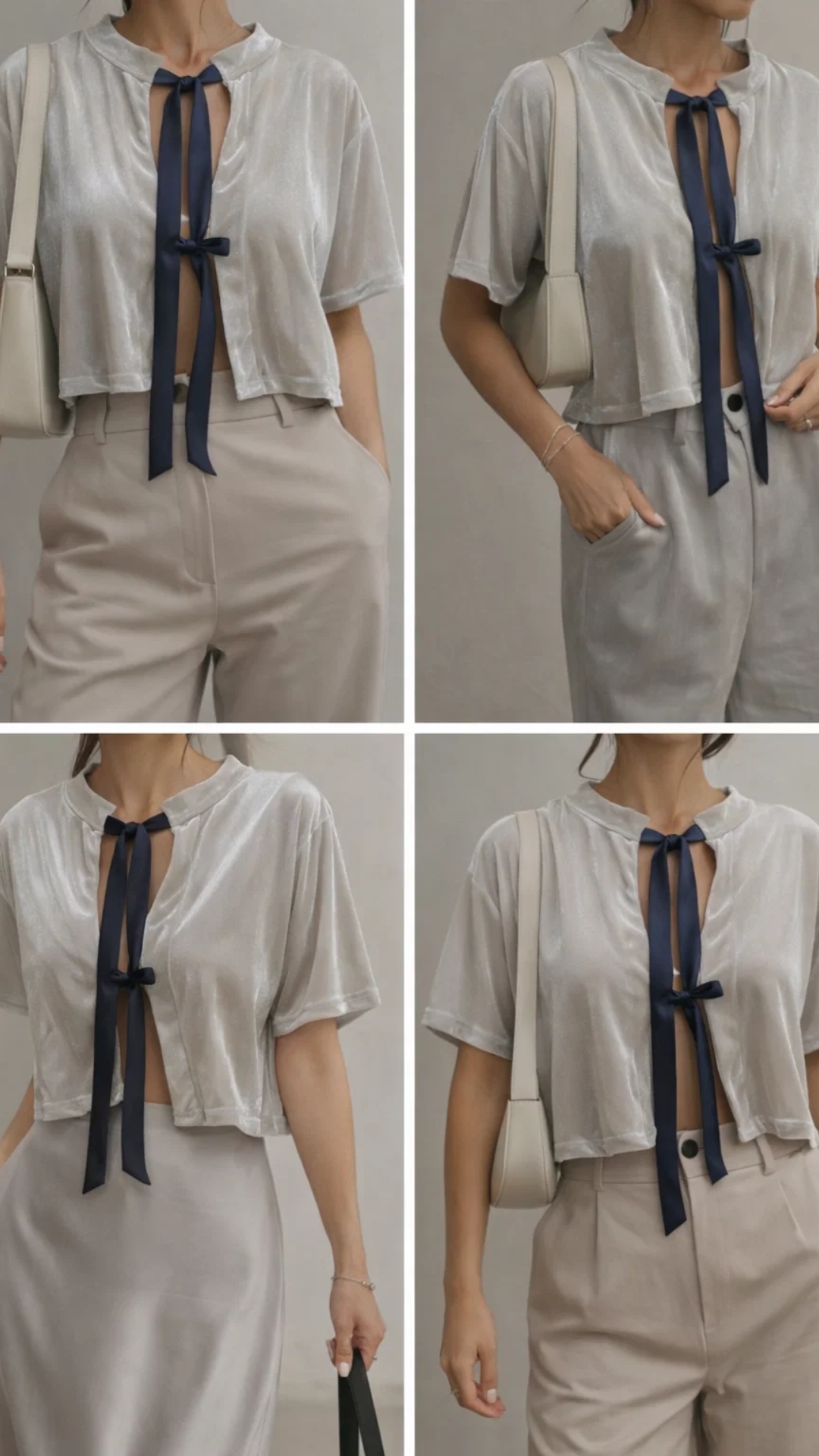 Blusa satinada lazo mujer