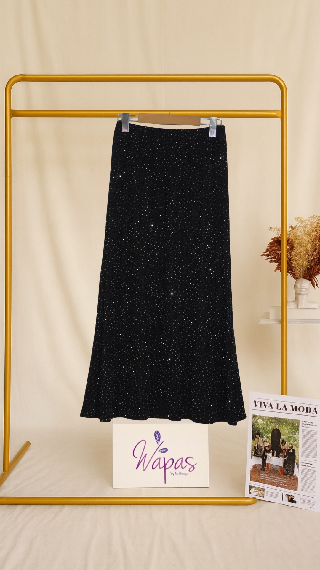 Falda larga negra con brillo