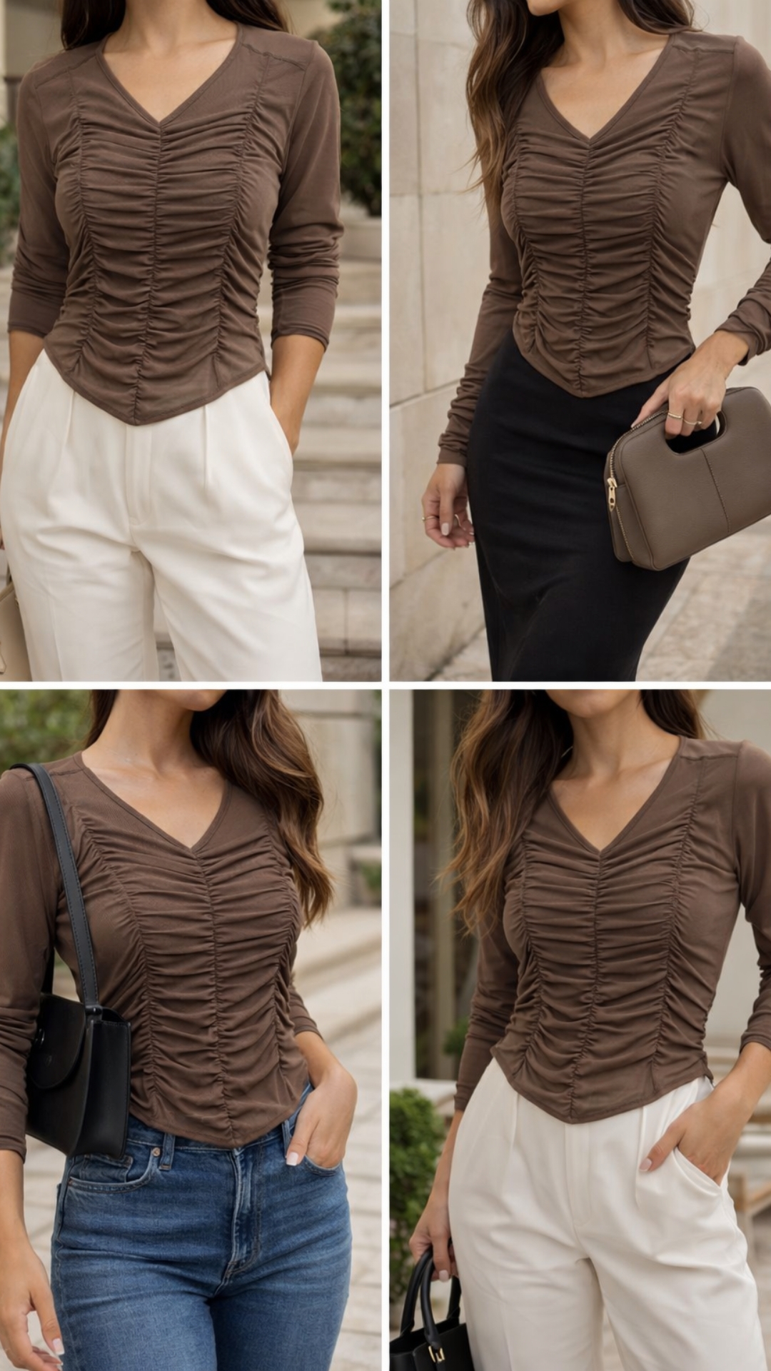 Blusa marrón plisada