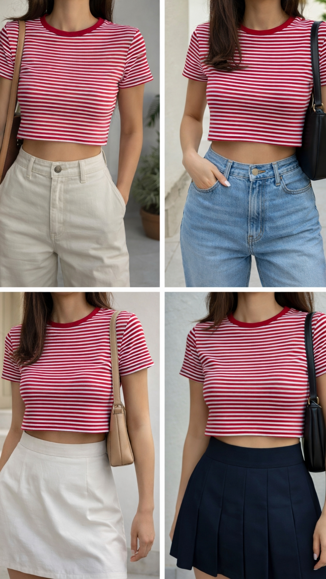 Camiseta crop rayas rojas