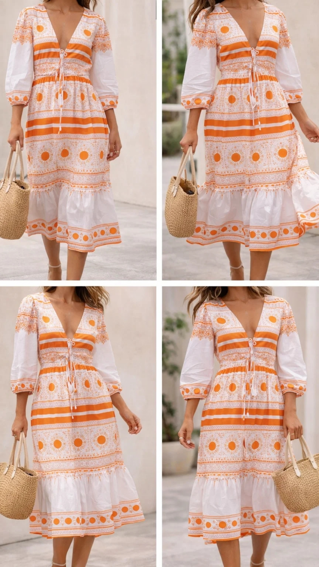 Vestido boho naranja y blanco