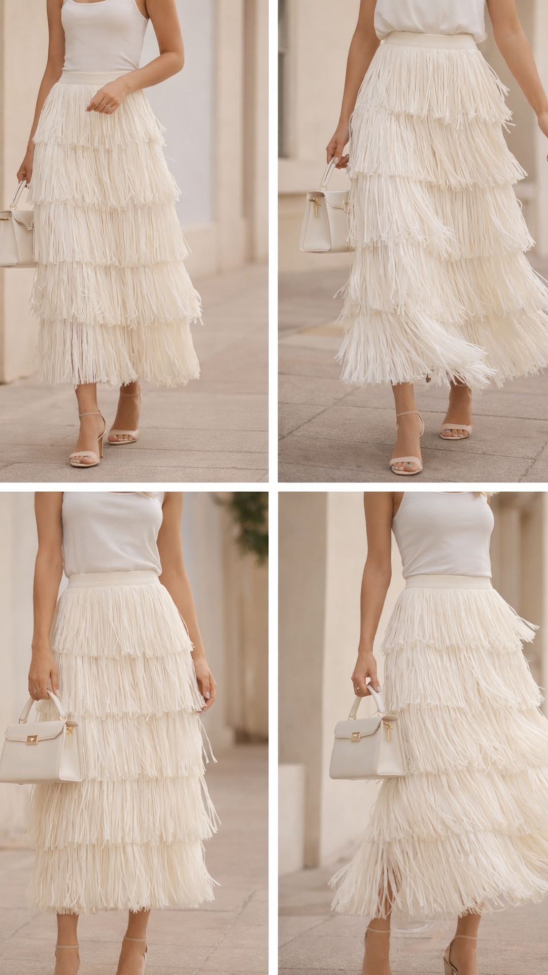 Falda larga de flecos color blanca