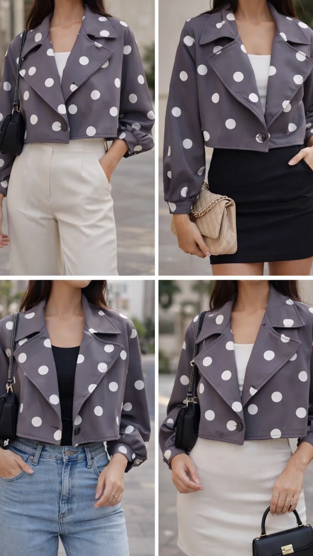 Chaqueta gris de lunares