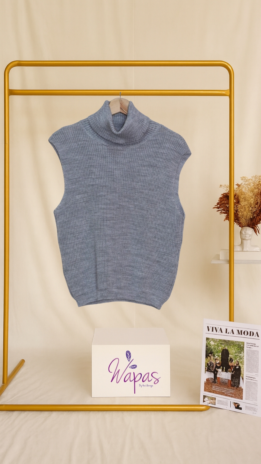 Suéter sin mangas de punto Gris