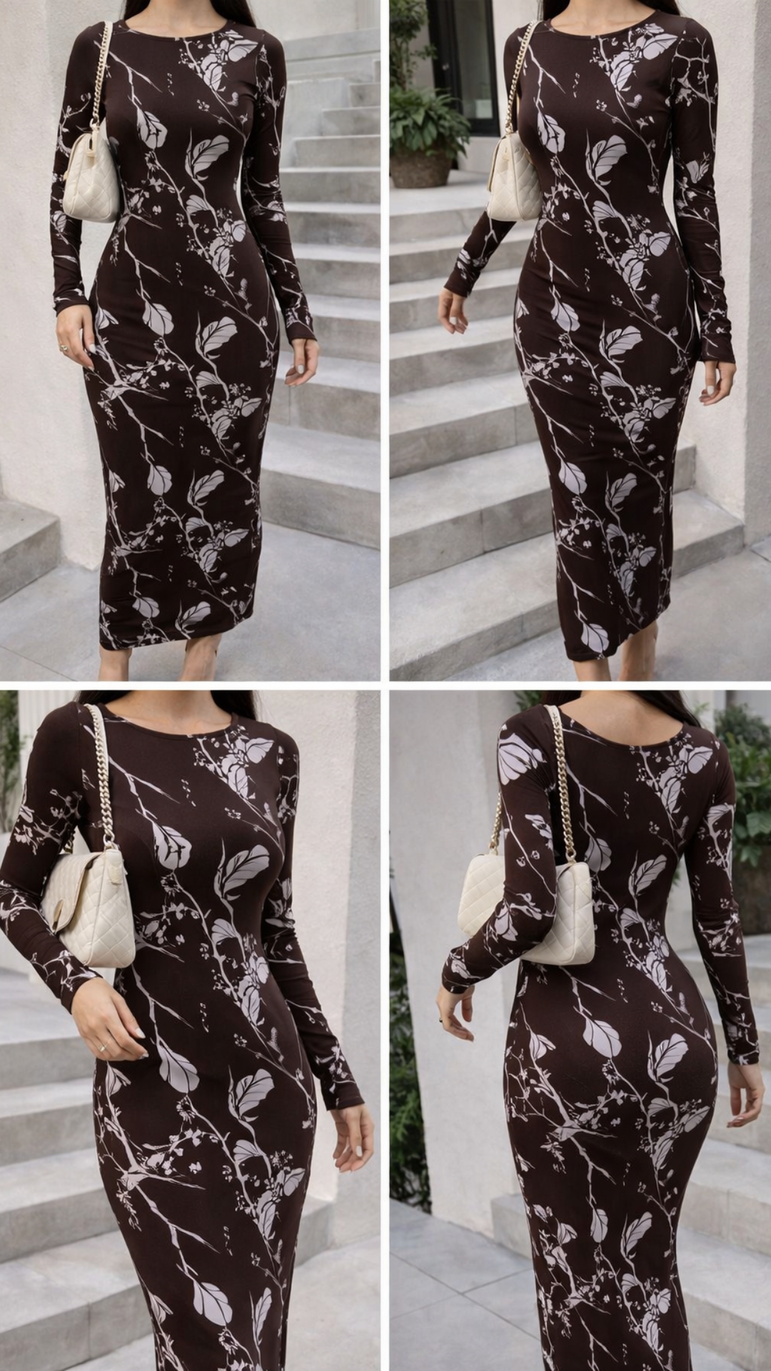 Vestido cafe largo floral