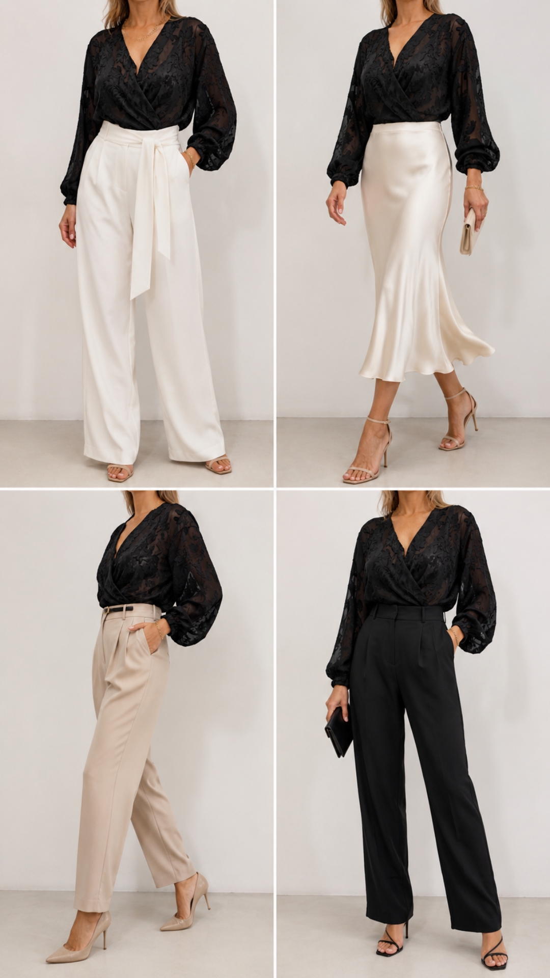 Blusa elegante negra de manga larga