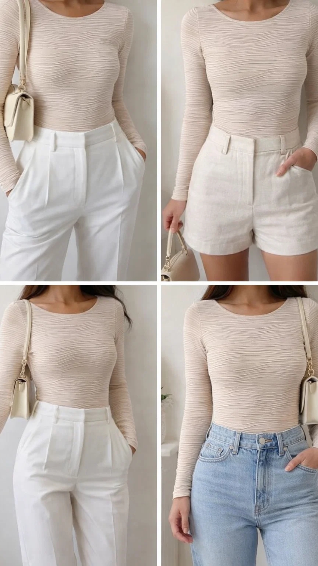 Body beige con diseño de manga larga