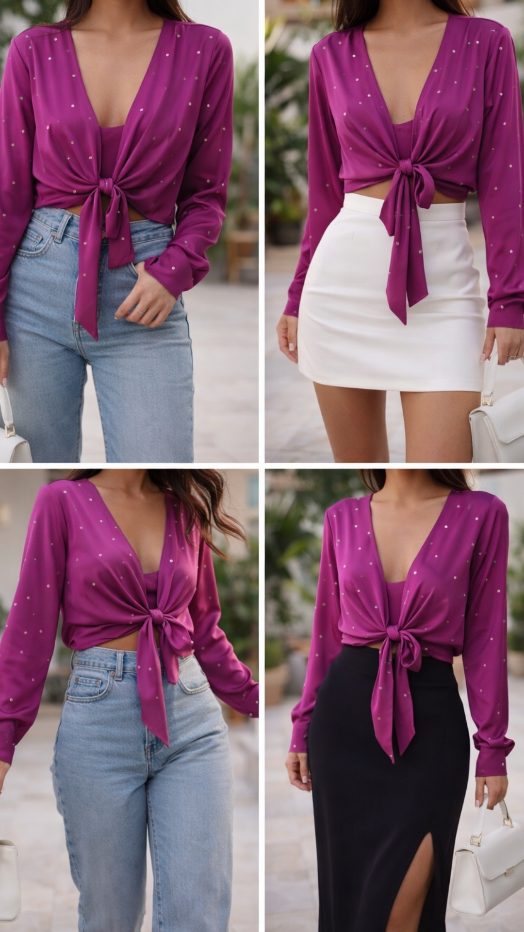 Blusa fucsia con lazo