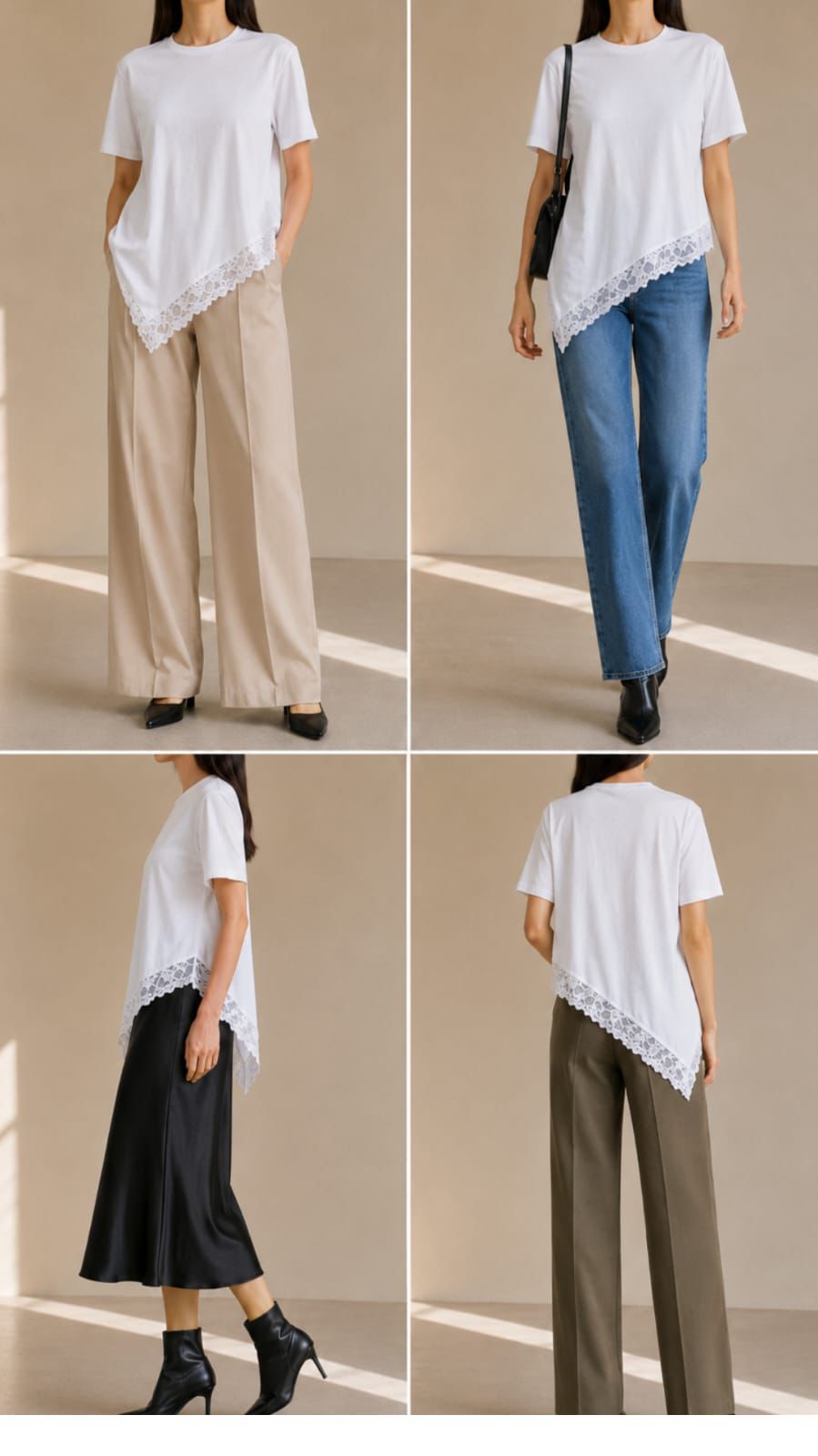 Blusa Blanca Asimétrica con Encaje