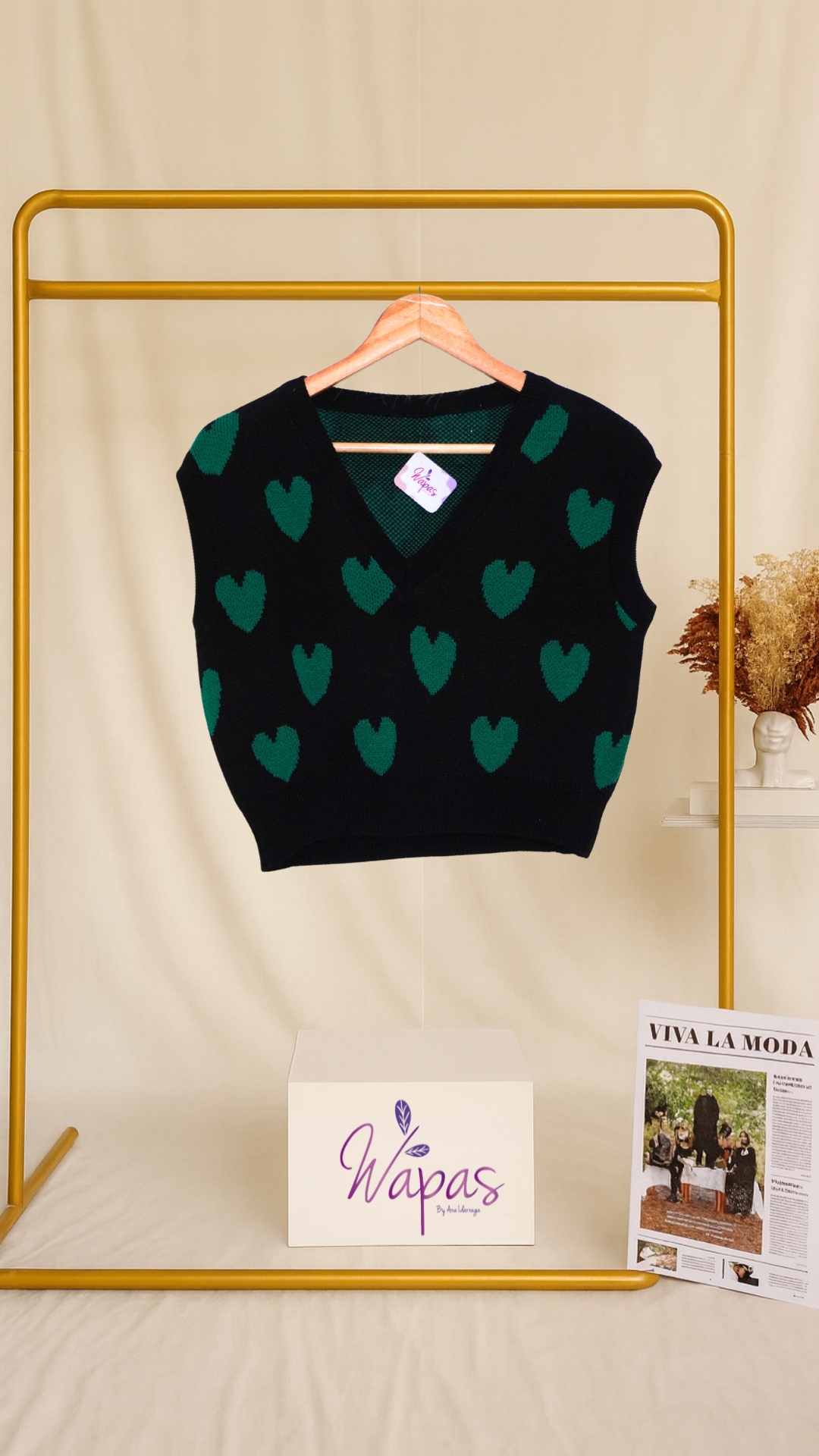 Chaleco de punto con corazones verdes