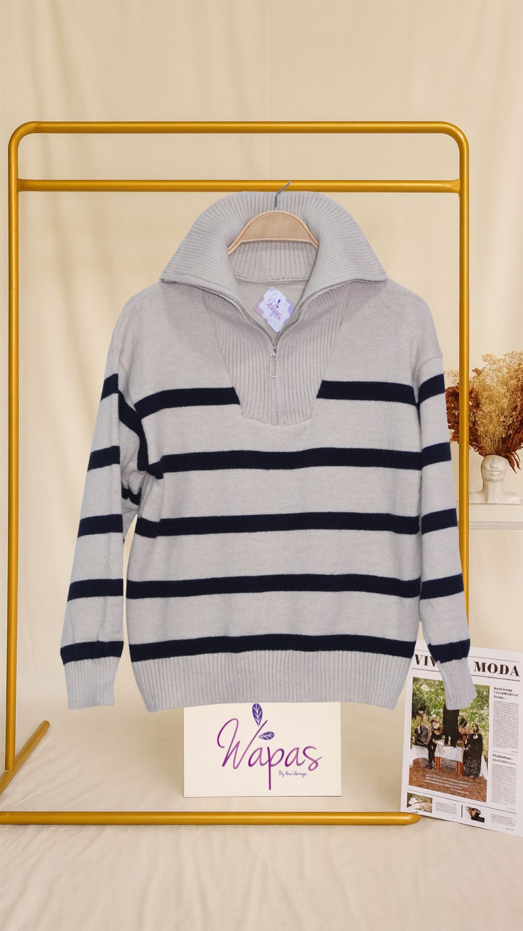 Suéter de rayas gris y negro