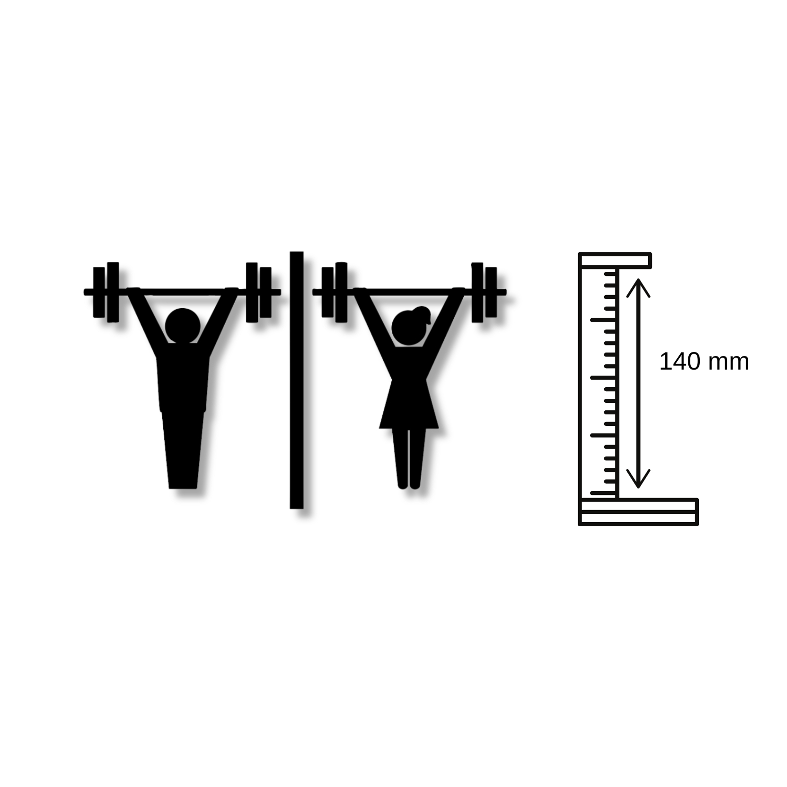 Männliches und weibliches Fitnessstudio Badezimmerschild -  aus 3 mm Acryl, selbstklebend